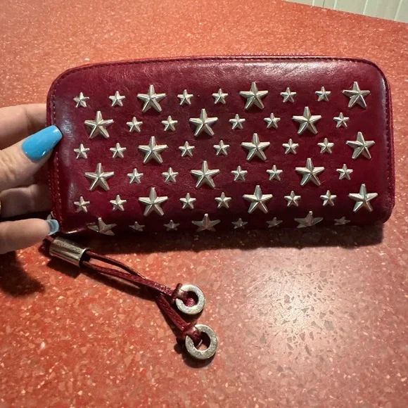 Jimmy Choo Red leather star long zip wallet with COA card EUC - Picture 1 of 9